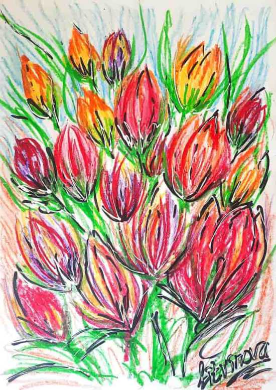 Тюльпаны масляной пастелью