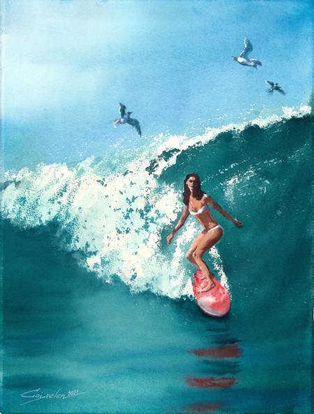 Девушка на доске для серфинга