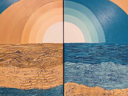 Интерьерная картина (диптих), холст на подрамнике, каждая 40х30 см, Пустыня и океан