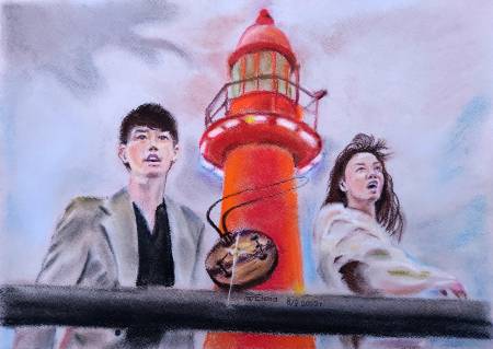 Мужчина и женщина у красного маяка 