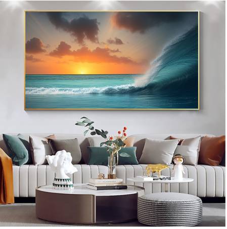 Картина маслом на стену для интерьера Морская волна на Закате большая купить в подарок