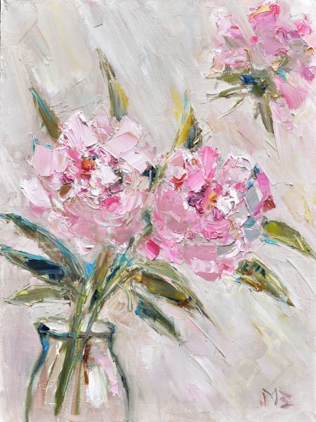 Картина маслом на холсте Нежные пионы бежевый розовый живопись цветы  