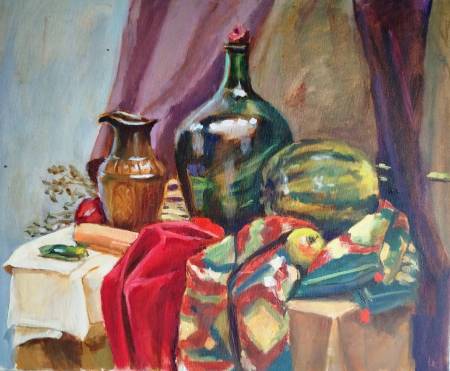 С арбузом. масло, холст 50*60
