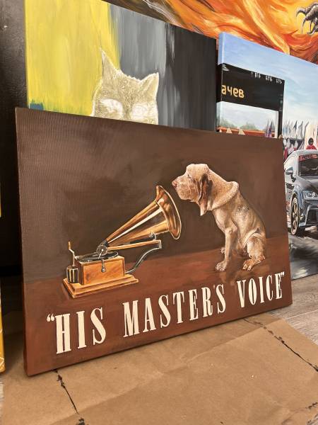 Современная картина маслом с собакой  