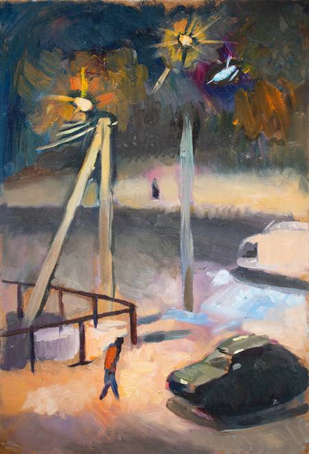 Ночная зимняя улица с фонарями, этюд