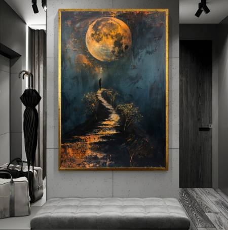 Современная картина маслом Мужчина и Полная Луна Купить картину в интерьер