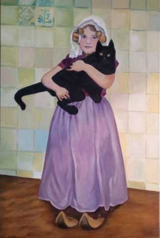 Девочка с кошкой — копия по мотивам Пауля Хёккера