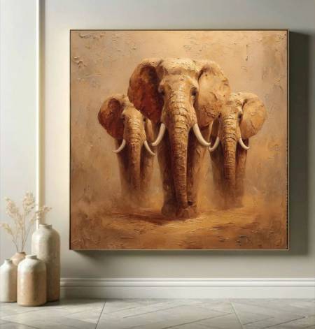 Интерьерная картина маслом слоны