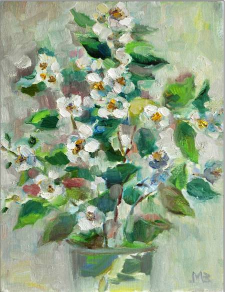 Белые цветы жасмина. живопись для спальни