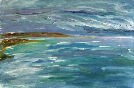 Морской пейзаж Море Перед грозой живопись море синий фиолетовый 