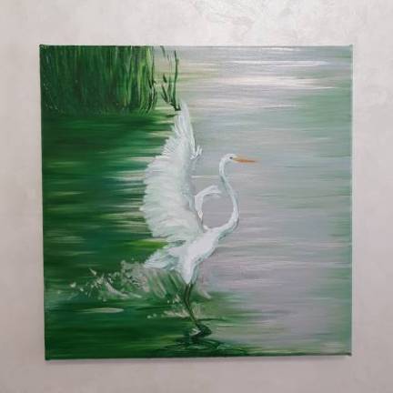 Пейзаж река с птицей 