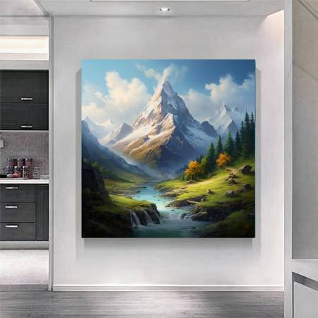 Современная картина маслом Горный Пейзаж - Вдохновение Высот большая картина на стену