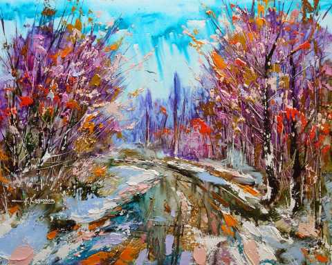 Весенний пейзаж с дорогой