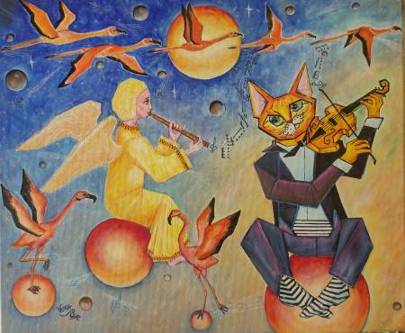 Под Божественную Музыку Вивальди Душа улетает в Космос. Ангел играющий на флейте и кот играющий на скрипке  