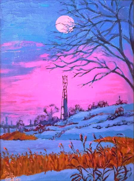 Розовая луна на берегу Урала 