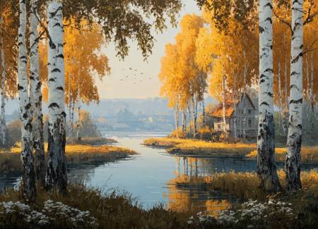 Золотая осень картина маслом примерка 