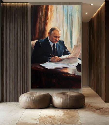 Эксклюзивная картина маслом на холсте Путин за документами