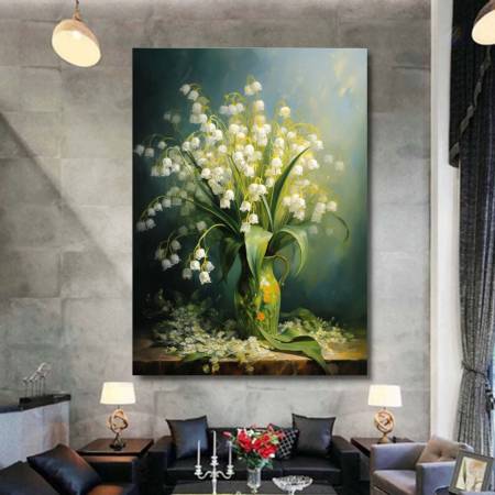 Картина маслом в интерьер Ландыши большая картина для гостиной