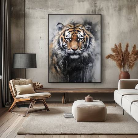Интерьерная картина маслом на холсте "Мистический взгляд тигра"
