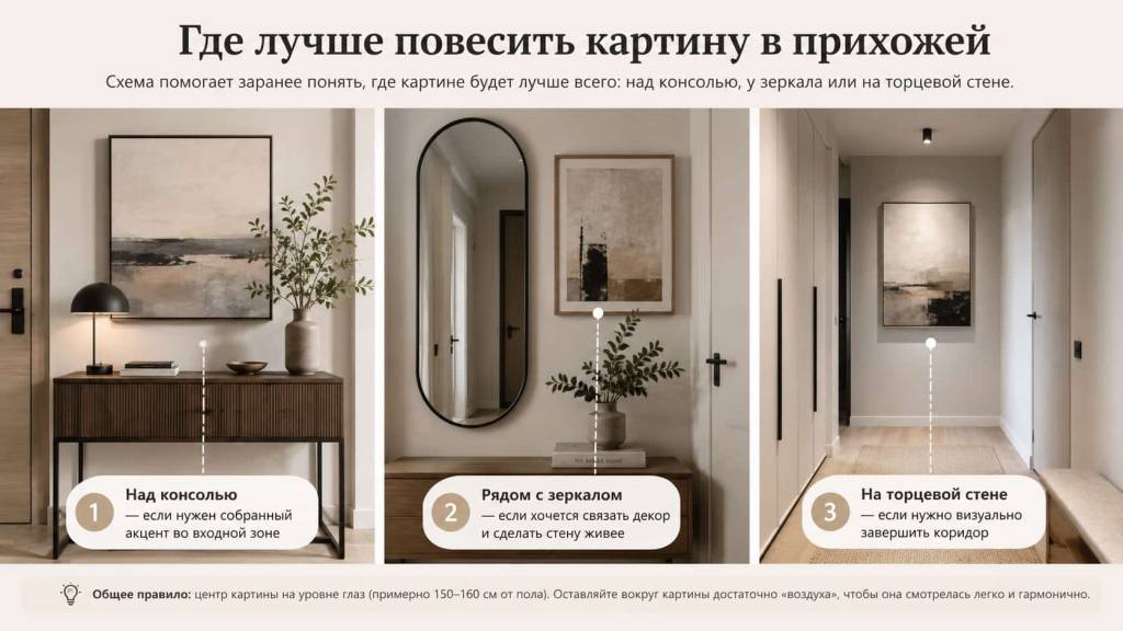 Инфографика размещения картины в прихожей
