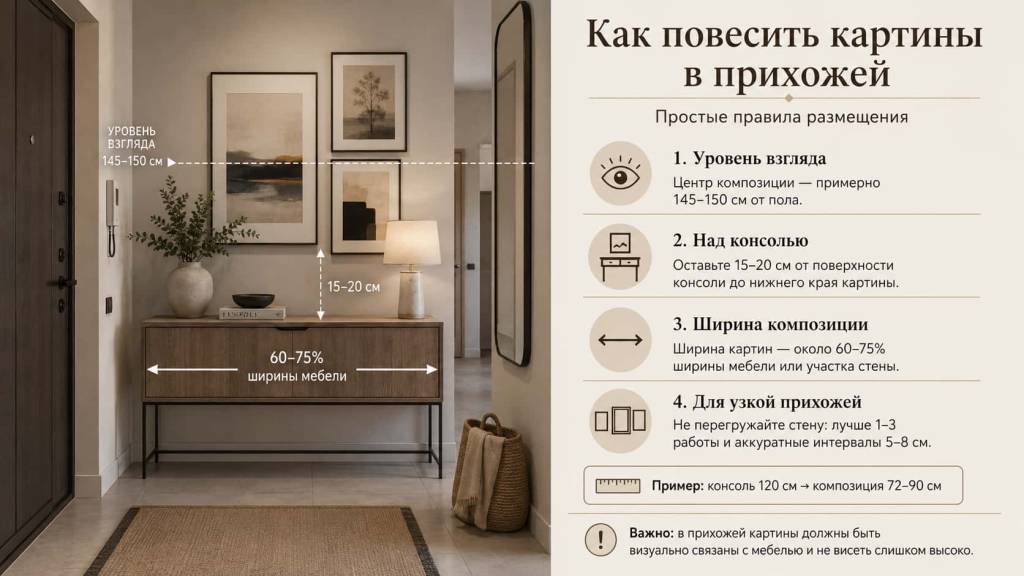 Инфографика как повесить картины в прихожей