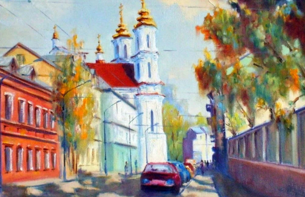 Городской пейзаж Минска маслом
