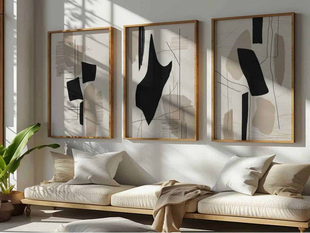 Триптих в стиле black and beige abstraction
